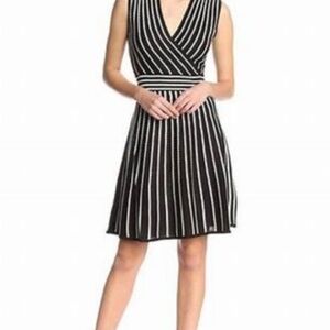 Calvin Klein Black and White Sleeveless Wrap Midi Dress